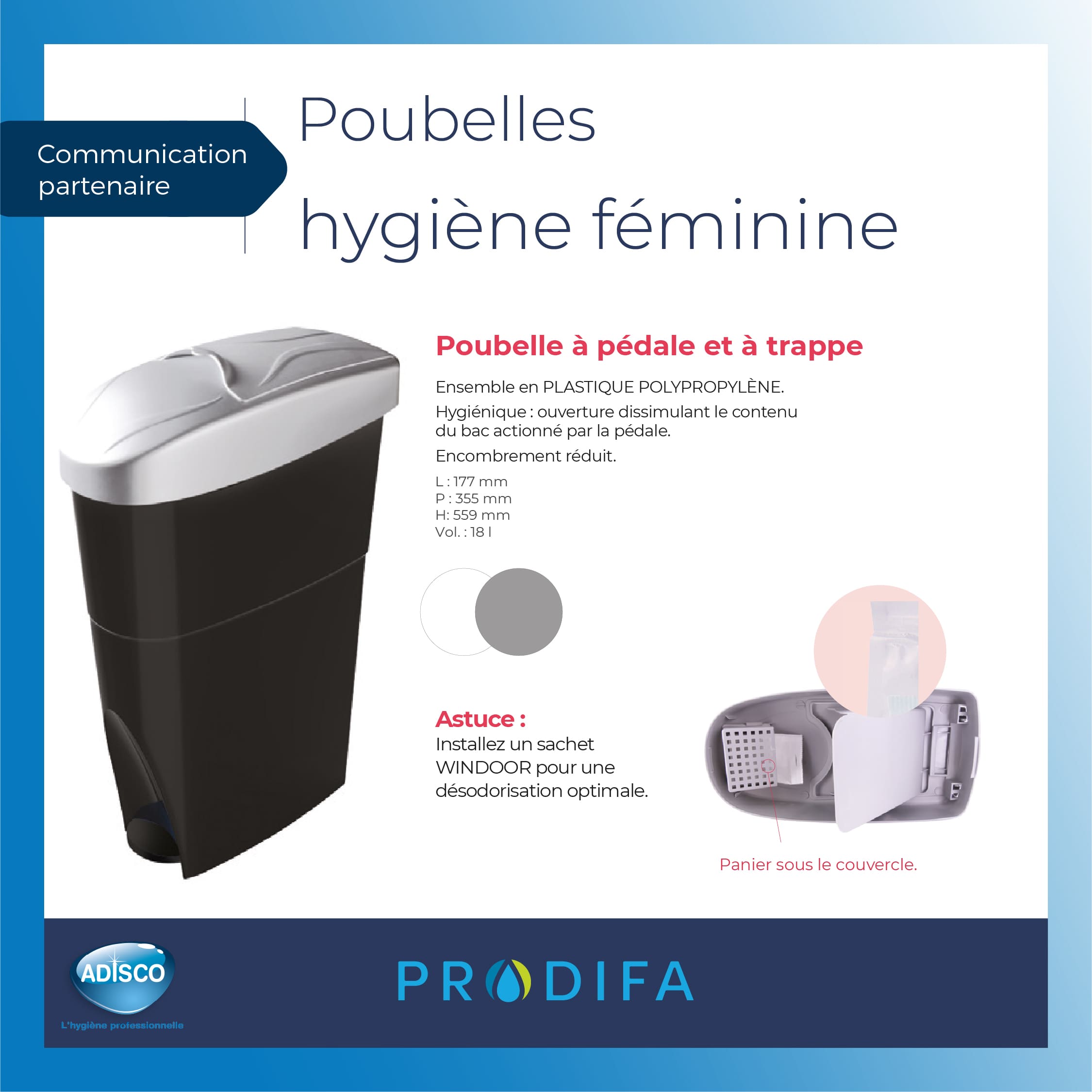 Poubelle à pédale et à trappe pour hygiène féminine