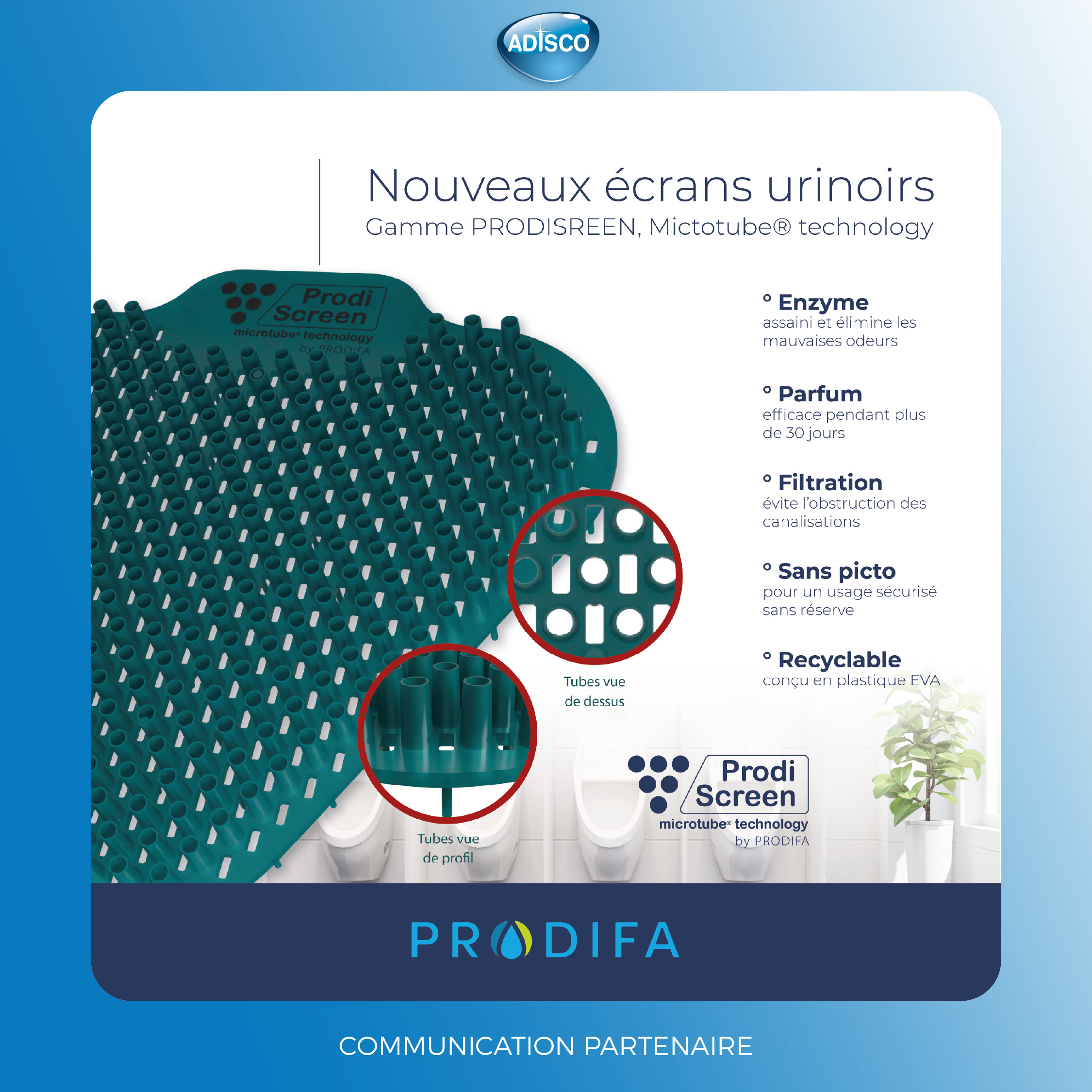 Gamme d'écrans d'urinoirs PRODISCREEN